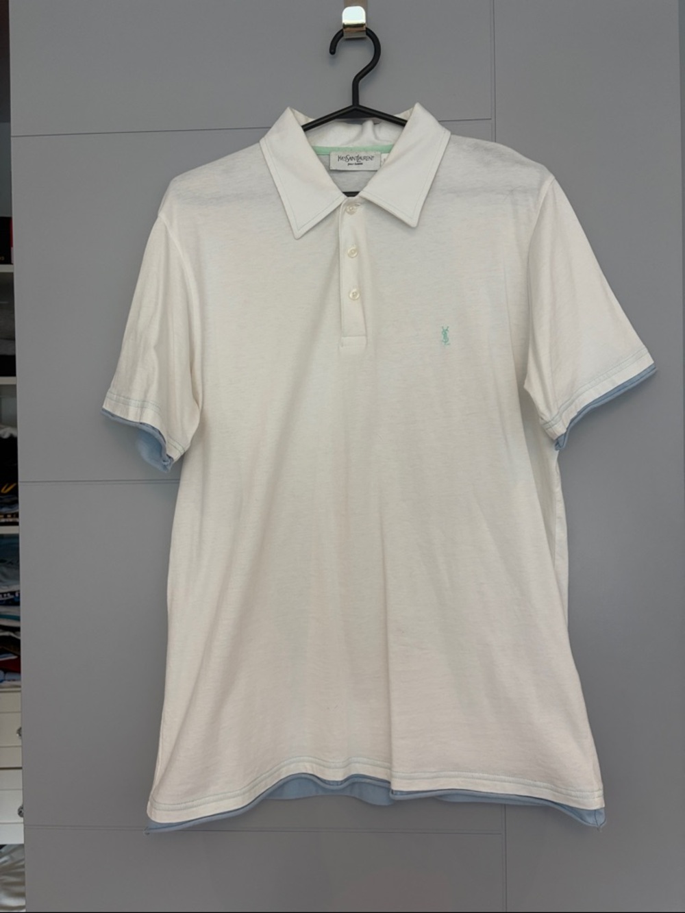 Yves Saint Laurent White Polo with Light Blue Trim